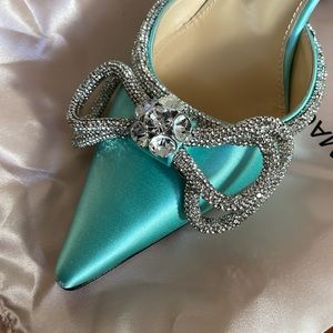 Mach & Mach Crystal Embellished Satin Mules